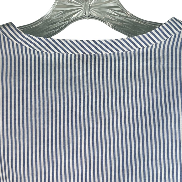 Talbots WM Striped Mock Necked Five Button Blouse with Embroidered Eyelet Detail - Picture 6 of 7